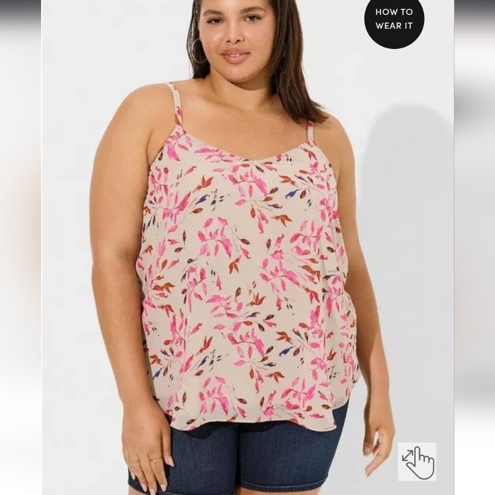 NWT Torrid Sophie Chiffon Swing Double Layer Cami In Water Leaves Chateau Grey